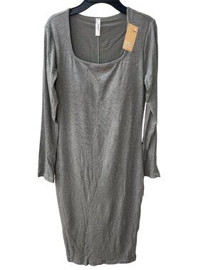 Popilush Built-In Bra Shapewear Gray Ribbed Midi Dress Builtin-Shorts Sz XXL NWT